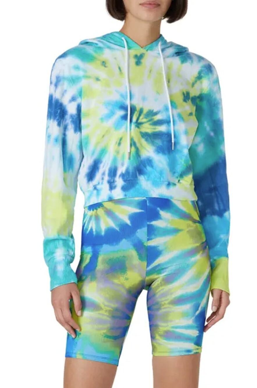 AFRM Milo Cropped Tie Dye Hoodie Blue Yellow Sweatshirt XS